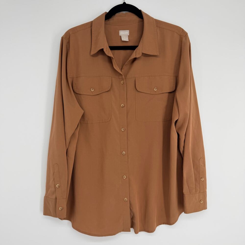 Chico's Button Front Collared Womens Long Sleeve Career Blouse Womens 3 16/18